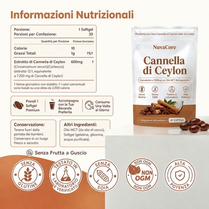 Cannella di Ceylon equivalente a 7200 mg con Olio MCT