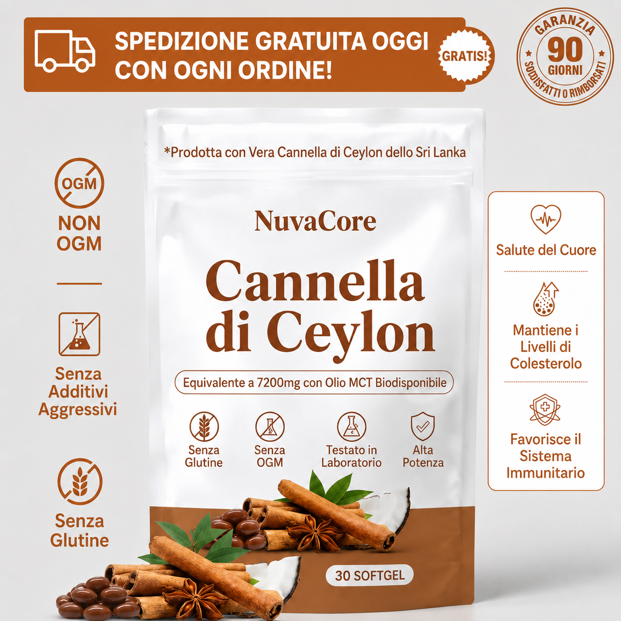 Cannella di Ceylon equivalente a 7200 mg con Olio MCT